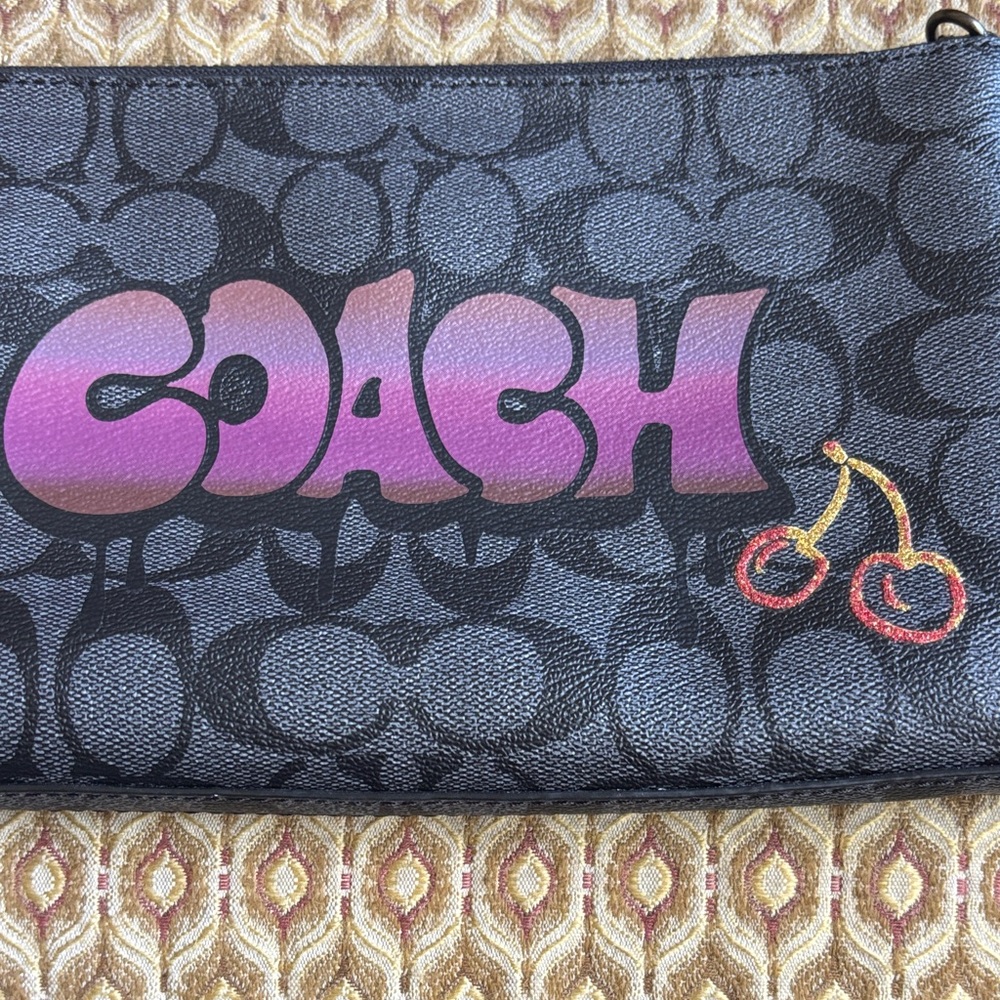 Coach Black and Pink Wristlet with Cherry Design - Picture 2 of 8